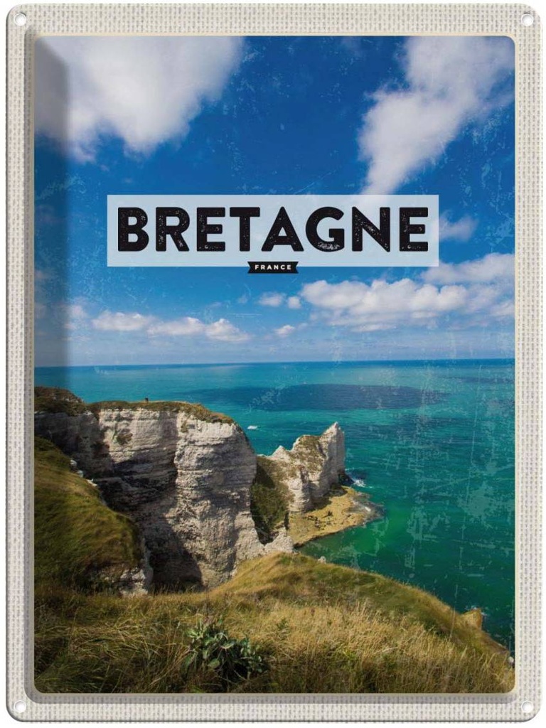 [LA-136308] Blechschild 40x30 cm Bretagne France Urlaub Meer Berge Bildmotiv Reisemotiv Abenteuer Reisen Straße Stadt