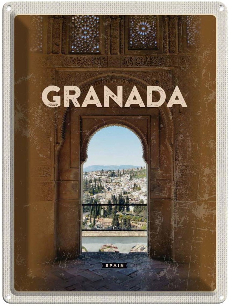 [LA-136323] Blechschild 40x30 cm Retro Granada Häuser Architektur Spain Bildmotiv Reisemotiv Abenteuer Reisen Europa Urlaub