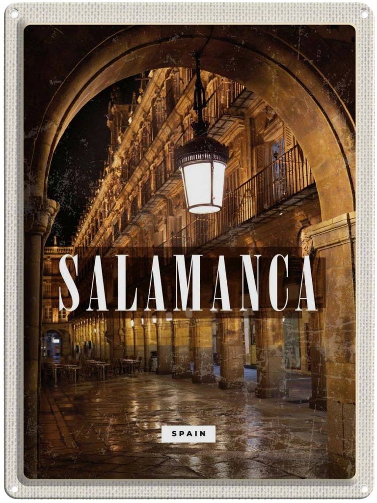 [LA-136352] Blechschild 40x30 cm Salamanca Spain Häuser Architektur Retro Bildmotiv Reisemotiv Abenteuer Reisen Europa Urlaub