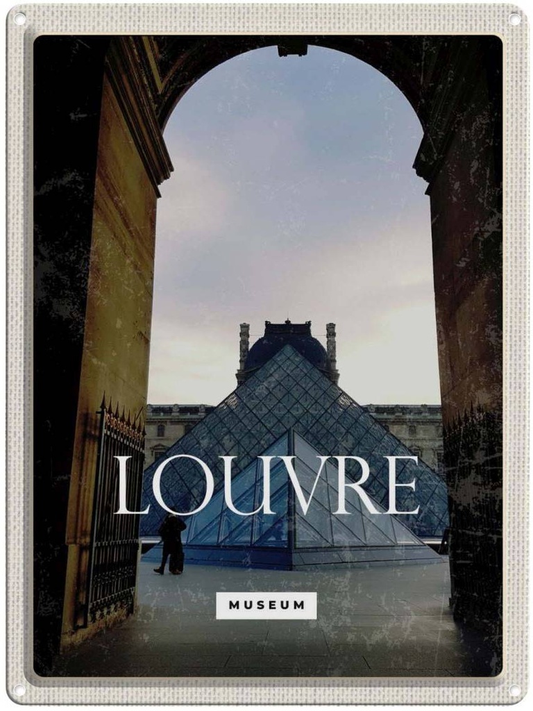 [LA-136387] Blechschild 40x30 cm Louvre MuseumArchitektur Bildmotiv Reisemotiv Abenteuer Reisen Europa Urlaub Häuser Architektur