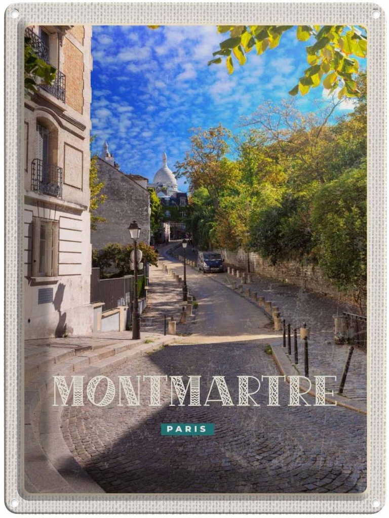 [LA-136393] Blechschild 40x30 cm Montmartre Paris Architektur Bildmotiv Reisemotiv Abenteuer Reisen Dekoration Urlaub Häuser