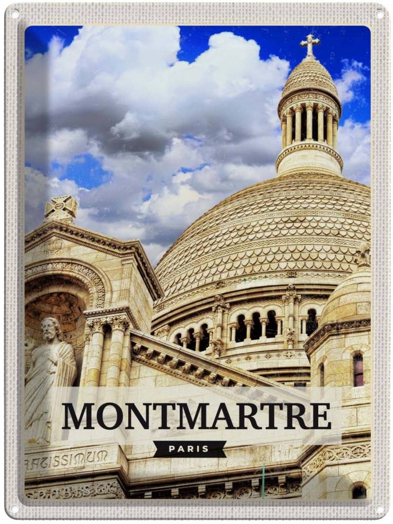 [LA-136429] Blechschild 40x30 cm Montmartre Paris Architektur Bildmotiv Reisemotiv Abenteuer Reisen Dekoration Urlaub Häuser