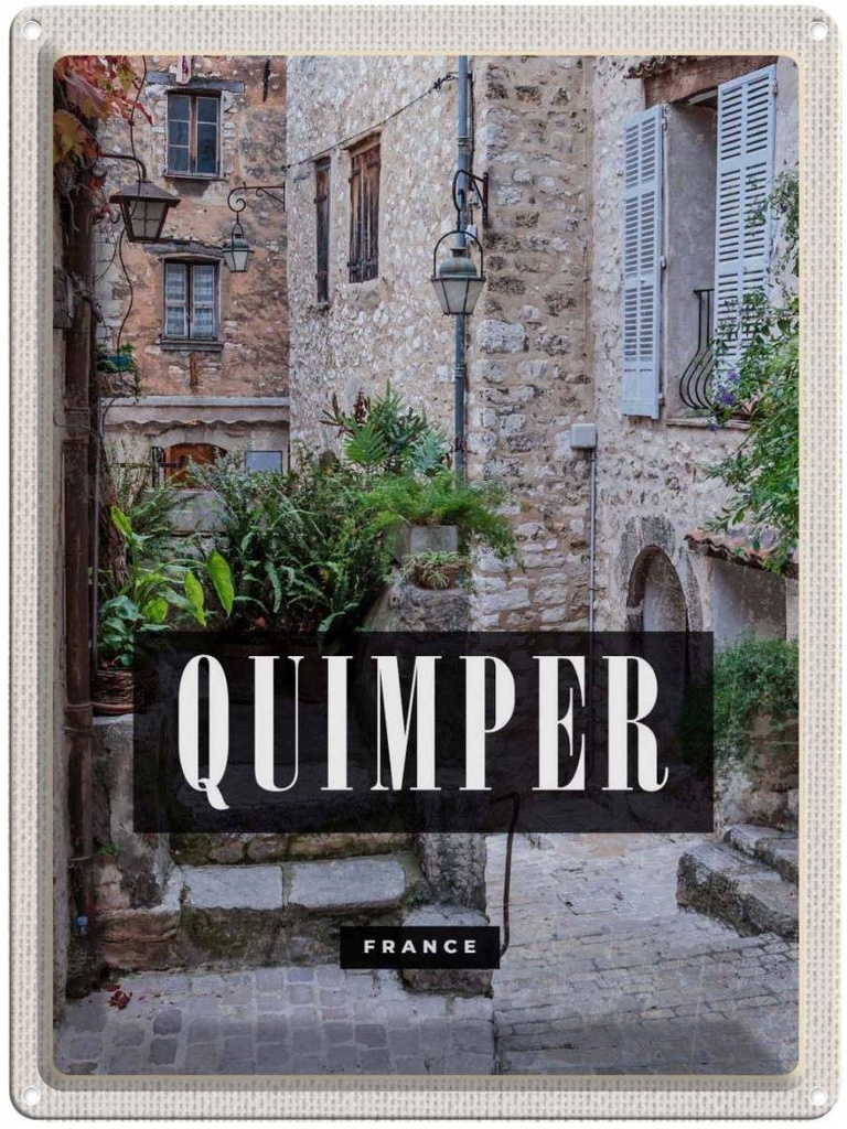 [LA-136437] Blechschild 40x30 cm Quimper France Häuser Architektur Steinhaus Bildmotiv Reisemotiv Abenteuer Reisen Europa Urlaub