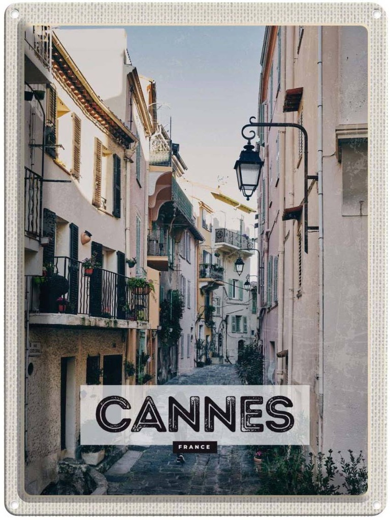 [LA-136448] Blechschild 40x30 cm Cannes France Häuser Architektur Straße Bildmotiv Reisemotiv Abenteuer Reisen Europa Urlaub