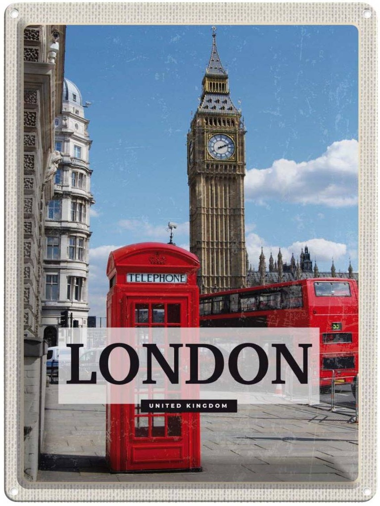 [LA-136454] Blechschild 40x30 cm London Telephone Retro Bildmotiv Reisemotiv Abenteuer Reisen Deutschland Urlaub