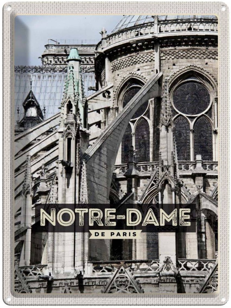 [LA-136499] Blechschild 40x30 cm Notre-Dame de Häuser Architektur Paris Bildmotiv Reisemotiv Abenteuer Reisen Europa Urlaub