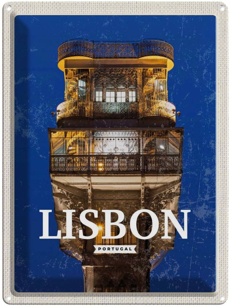 [LA-136508] Blechschild 40x30 cm Lisbon Portugal Häuser Architektur Retro Bildmotiv Reisemotiv Abenteuer Reisen Europa Urlaub