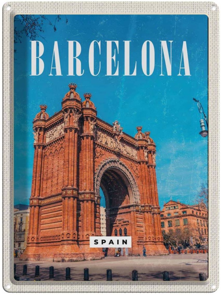 [LA-136515] Blechschild 40x30 cm Barcelona Spain Architektur Retro Bildmotiv Reisemotiv Abenteuer Reisen Urlaub Häuser