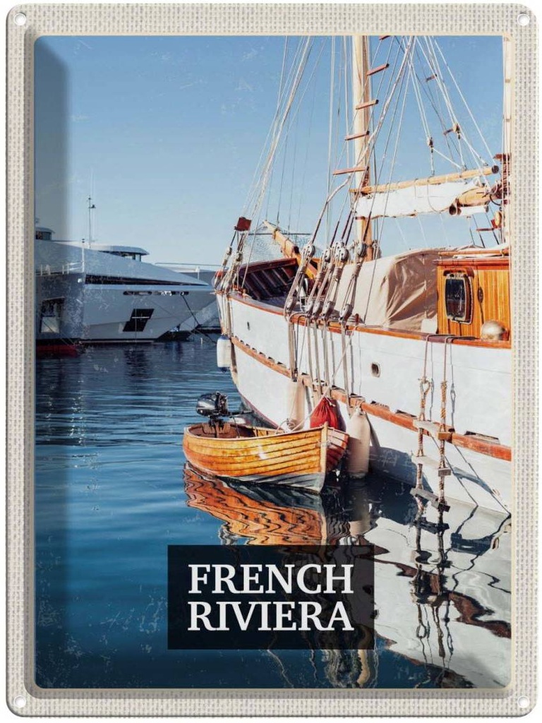 [LA-136519] Blechschild 40x30 cm French Riviera Urlaubsort Retro Bildmotiv Reisemotiv Abenteuer Reisen Europa Urlaub