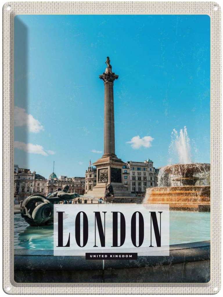 [LA-136540] Blechschild 40x30 cm London UK Urlaub Brunnen Trafalgar Square Bildmotiv Reisemotiv Abenteuer Reisen England