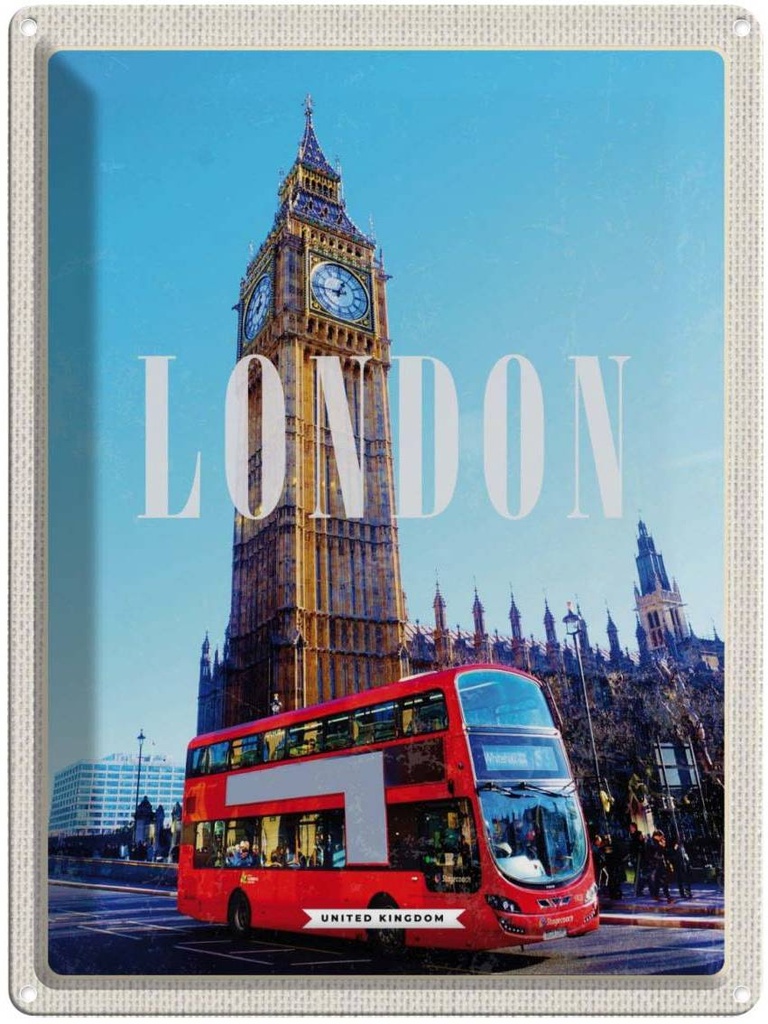 [LA-136560] Blechschild 40x30 cm London red Reisen England Urlaub Bus roter Big Ben Bildmotiv Reisemotiv Abenteuer