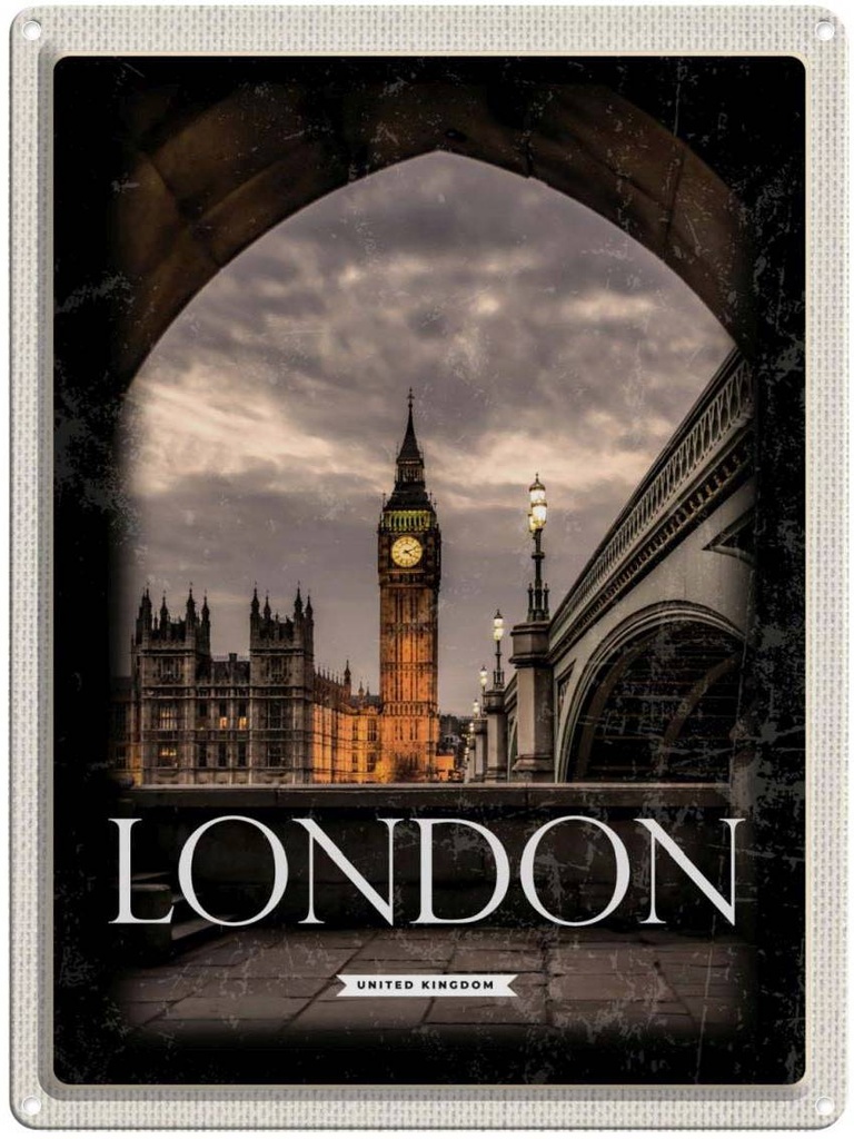 [LA-136565] Blechschild 40x30 cm London UK England Urlaub Big Ben Nacht Retro Bildmotiv Reisemotiv Abenteuer Reisen