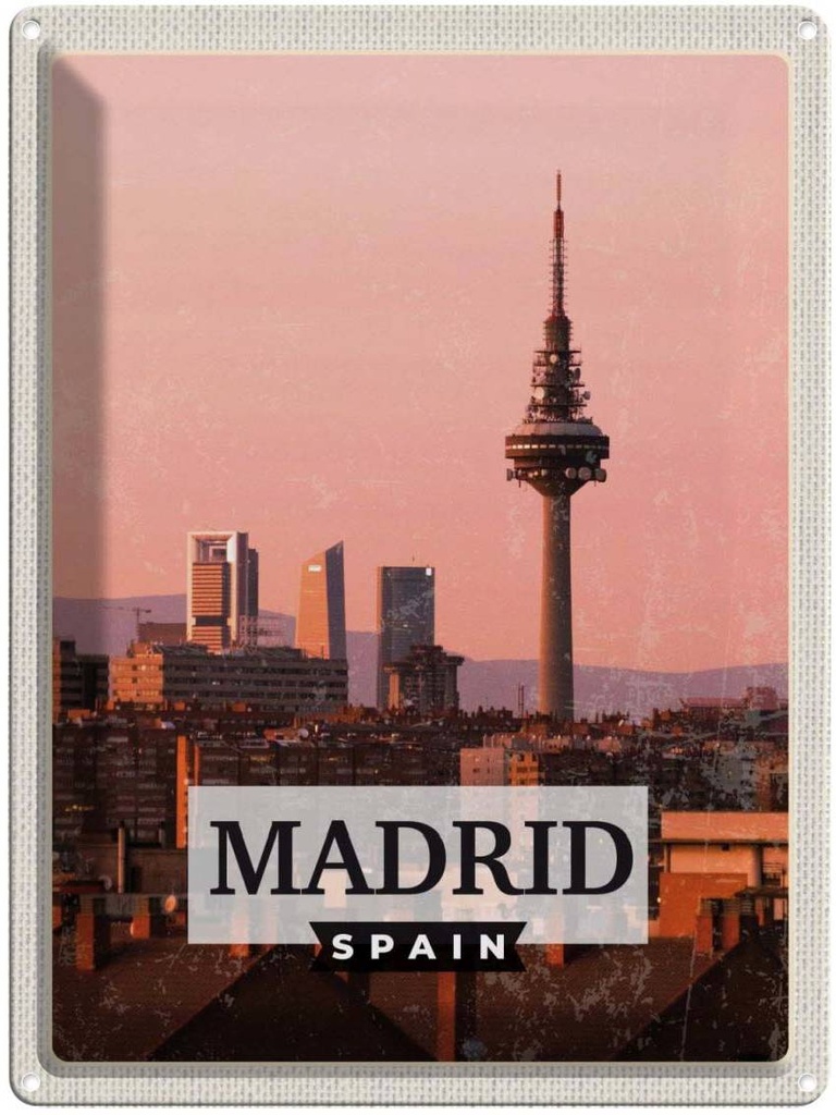 [LA-136566] Blechschild 40x30 cm Madrid Spanien Häuser Architektur Retro Bildmotiv Reisemotiv Abenteuer Reisen Europa Urlaub