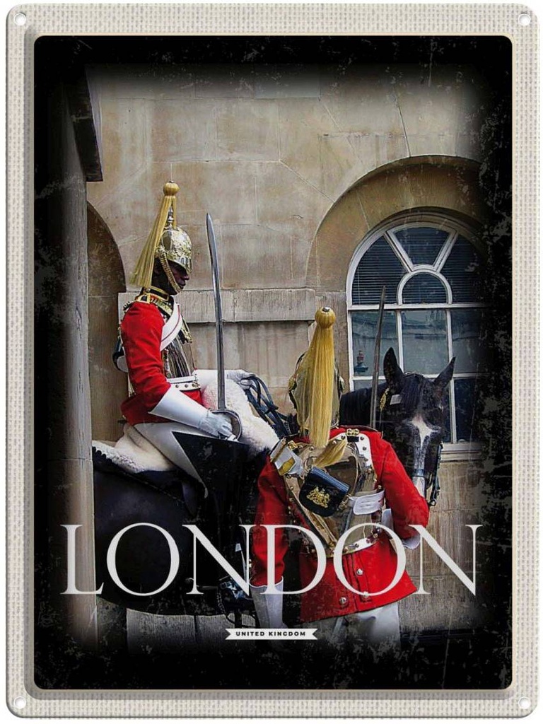 [LA-136570] Blechschild 40x30 cm London England Soldat Pferd Bildmotiv Reisemotiv Abenteuer Reisen Urlaub
