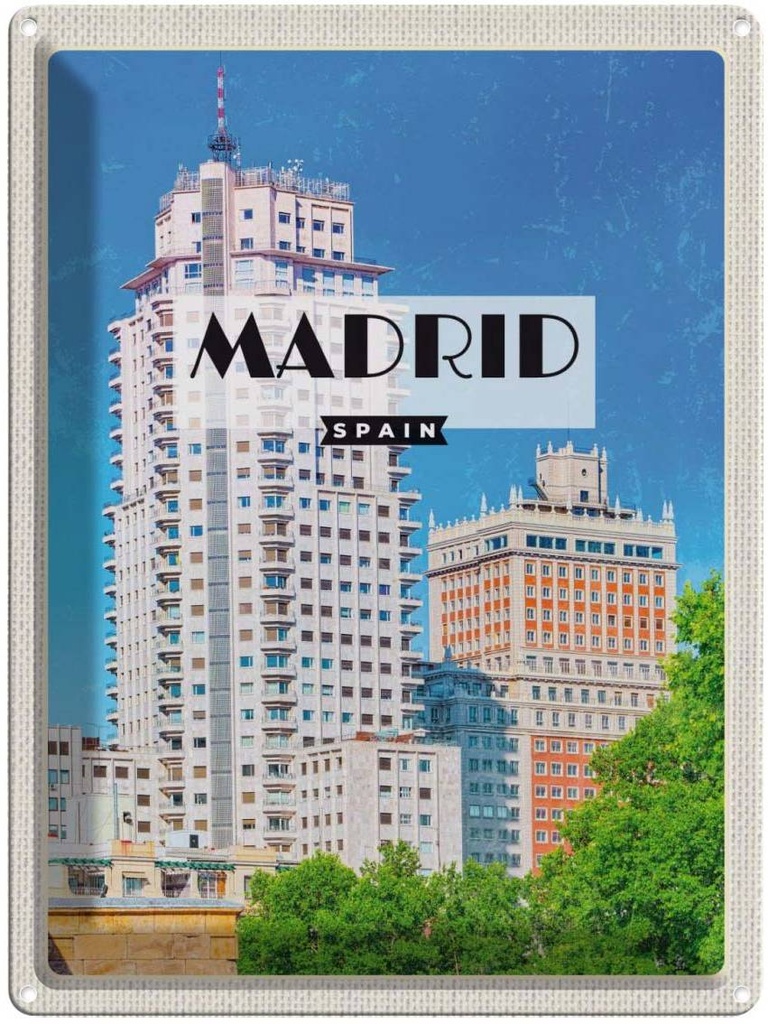 [LA-136571] Blechschild 40x30 cm Madrid Spanien Häuser Architektur Hochhaus Bildmotiv Reisemotiv Abenteuer Reisen Europa Urlaub