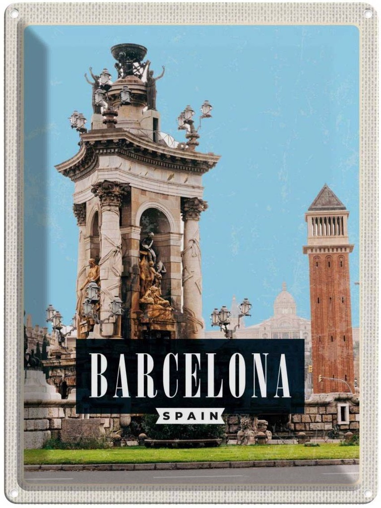 [LA-136574] Blechschild 40x30 cm Barcelona Spanien Architektur Bild Bildmotiv Reisemotiv Abenteuer Reisen Urlaub Häuser