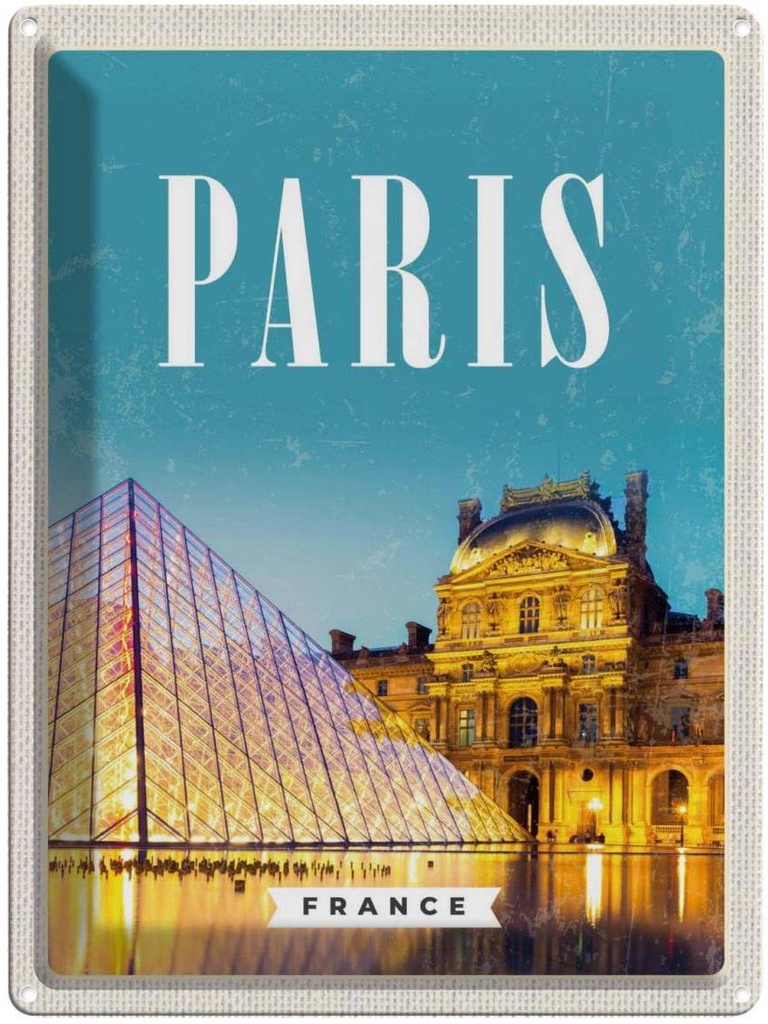 [LA-136577] Blechschild 40x30 cm Paris Frankreich Häuser Architektur Nacht Bildmotiv Reisemotiv Abenteuer Reisen Europa Urlaub