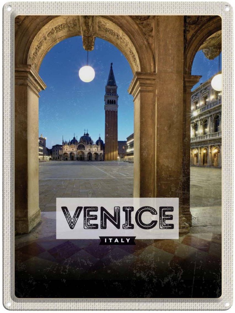 [LA-136583] Blechschild 40x30 cm Venice Italien Häuser Architektur Nacht Bildmotiv Reisemotiv Abenteuer Reisen Europa Urlaub