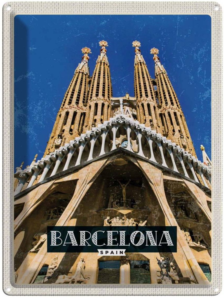 [LA-136584] Blechschild 40x30 cm Barcelona SpanienTrip Bildmotiv Reisemotiv Abenteuer Reisen Urlaub
