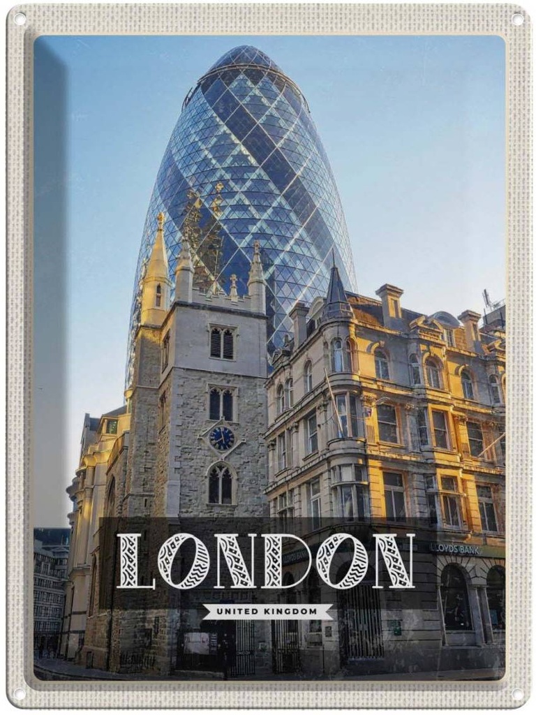 [LA-136594] Blechschild 40x30 cm London United Häuser Architektur Kingdom Bildmotiv Reisemotiv Abenteuer Reisen England Urlaub