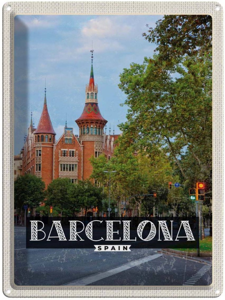 [LA-136597] Blechschild 40x30 cm Barcelona Spanien Natur Innenstadt Bildmotiv Reisemotiv Abenteuer Reisen Urlaub