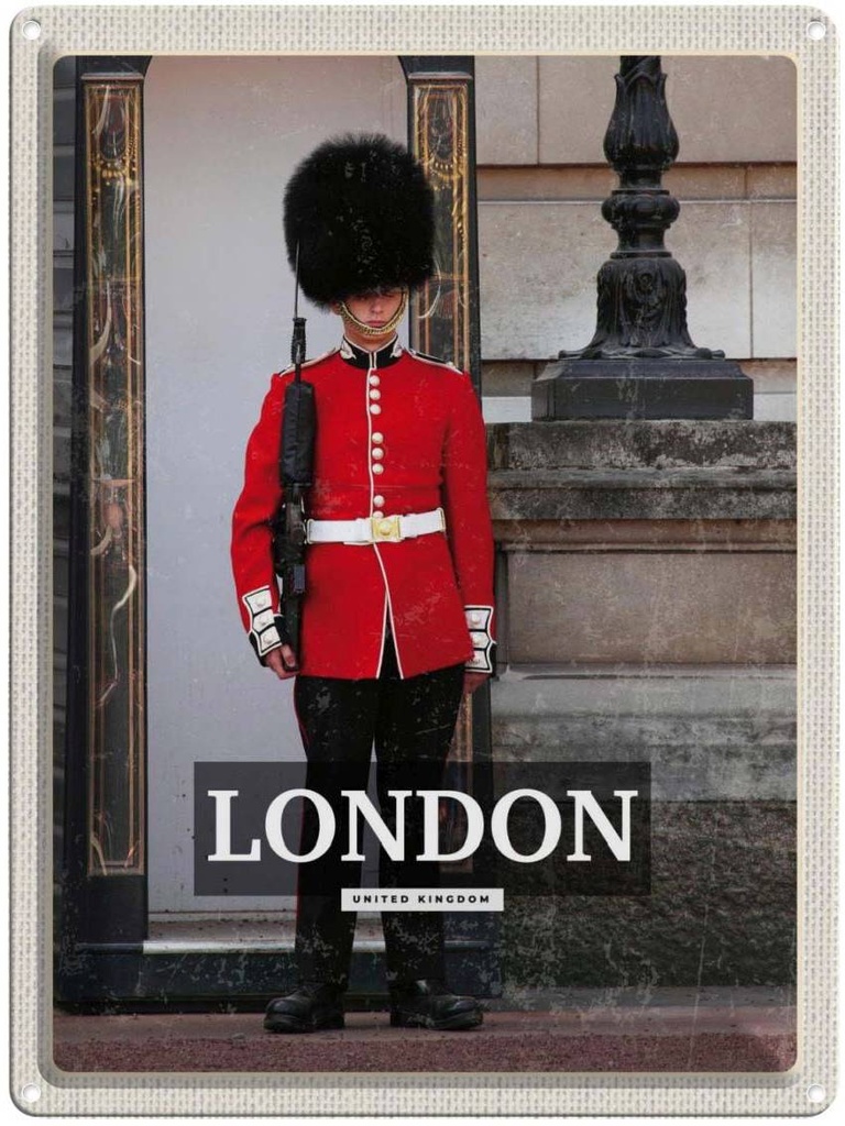 [LA-136606] Blechschild 40x30 cm London Wachmann Buckingham Palace Bildmotiv Reisemotiv Abenteuer Reisen England Urlaub