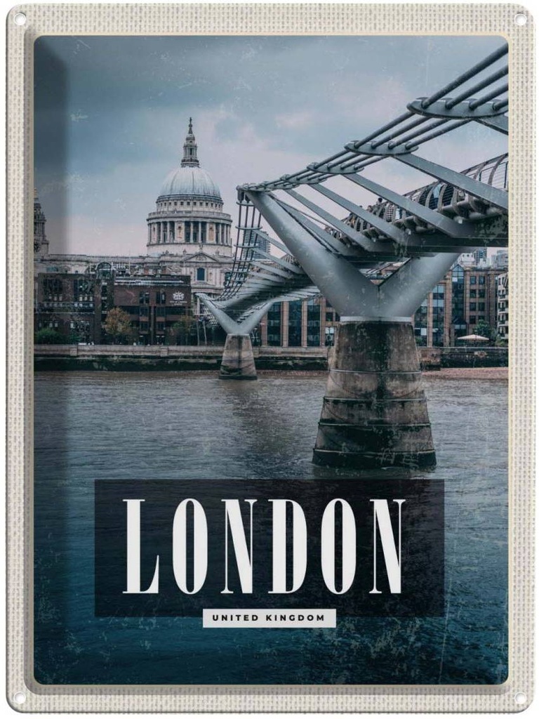 [LA-136625] Blechschild 40x30 cm London UK Jahrtausendbrücke Aussicht Bildmotiv Reisemotiv Abenteuer Reisen England Urlaub