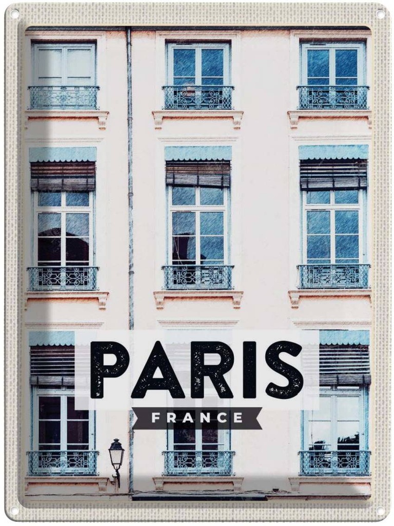 [LA-136631] Blechschild 40x30 cm Paris Frankreich Häuser Architektur Stadt Bildmotiv Reisemotiv Abenteuer Reisen Europa Urlaub