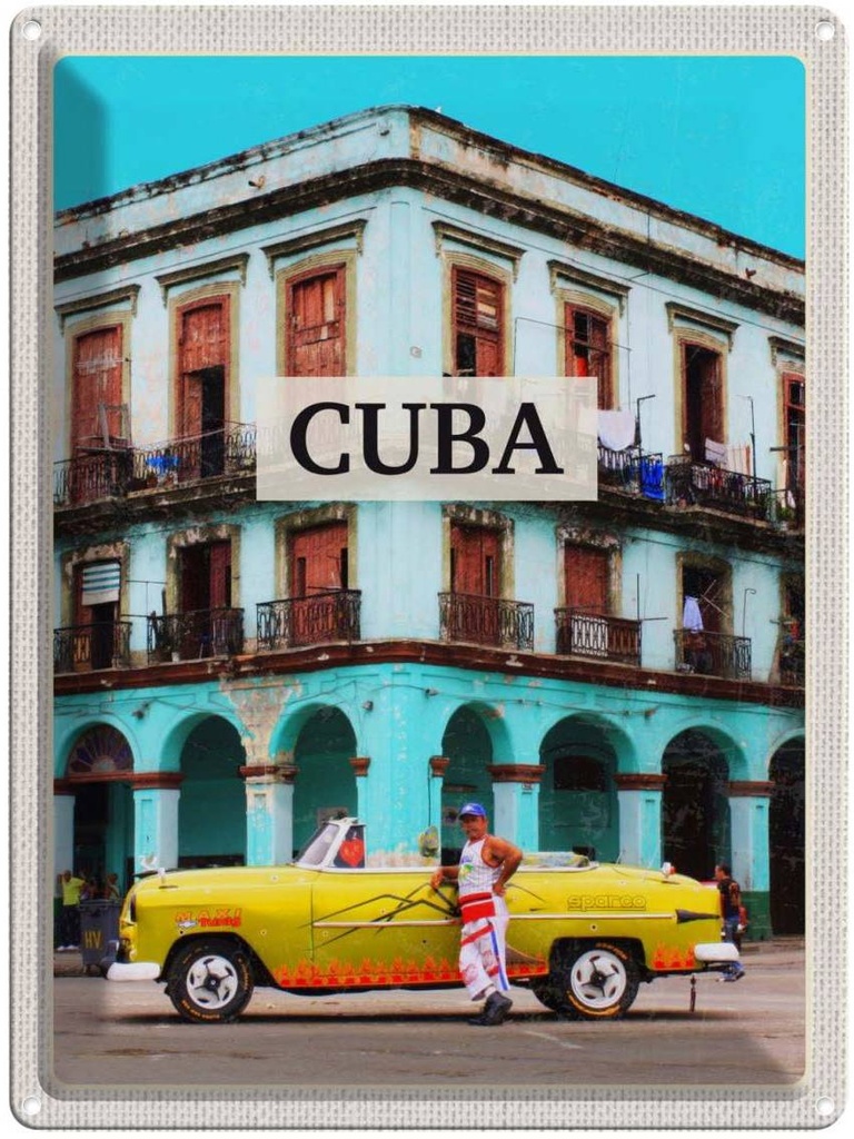 [LA-136729] Blechschild 40x30 cm Cuba Karibik Urlaub Oldtimer Haus Bildmotiv Reisemotiv Abenteuer Reisen Amerika USA