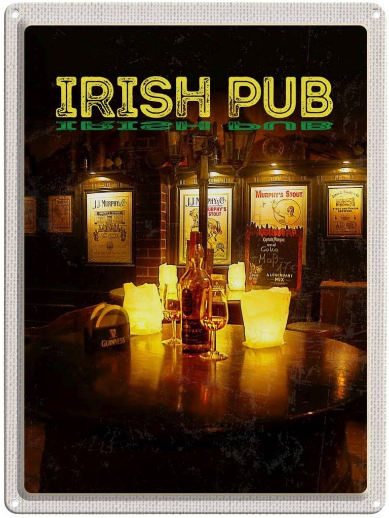 [LA-136785] Blechschild 40x30 cm Irland Irisches Reisen Urlaub Bar Club Alkohol Pub Wein Bildmotiv Reisemotiv Essen Trinken Abenteuer