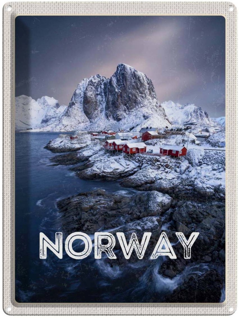 [LA-136846] Blechschild 40x30 cm Norwegen Winterzeit Urlaub Frost Kälte Meer Bildmotiv Reisemotiv Abenteuer Reisen Europa