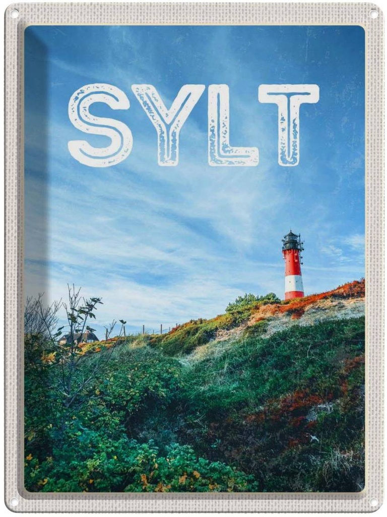 [LA-136923] Blechschild 40x30 cm Sylt Insel Deutschland Leuchtturm Bildmotiv Reisemotiv Abenteuer Reisen Urlaub