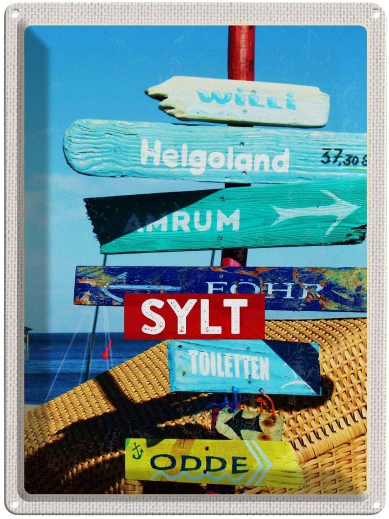 [LA-136933] Blechschild 40x30 cm Sylt Insel Deutschland Helgoland Bildmotiv Reisemotiv Abenteuer Reisen Urlaub