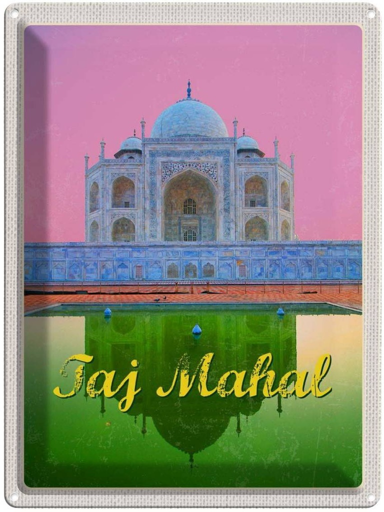 [LA-136940] Blechschild 40x30 cm Indien Asien Urlaub Taj Mahal Agra Yamuna Bildmotiv Reisemotiv Abenteuer Reisen
