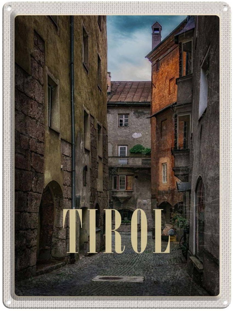 [LA-136944] Blechschild 40x30 cm Tirol Österreich Altstadt Mittelalter Bildmotiv Reisemotiv Abenteuer Reisen Europa Urlaub