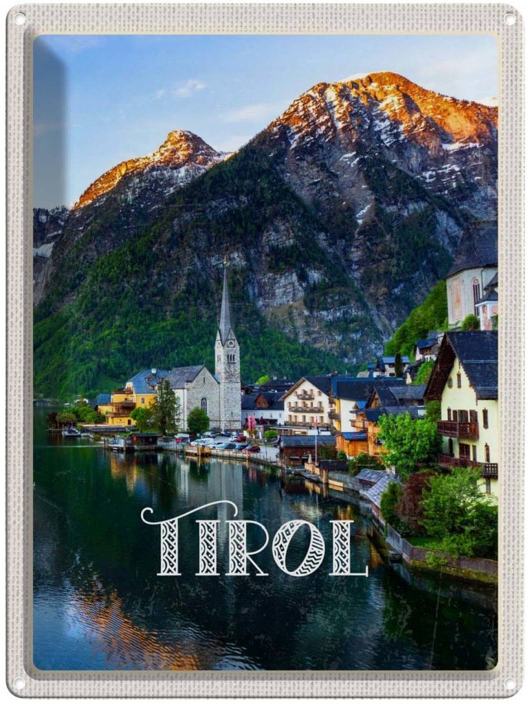 [LA-136955] Blechschild 40x30 cm Tirol Stadt Urlaub am Wasser Gebirge Bildmotiv Reisemotiv Abenteuer Reisen Straße