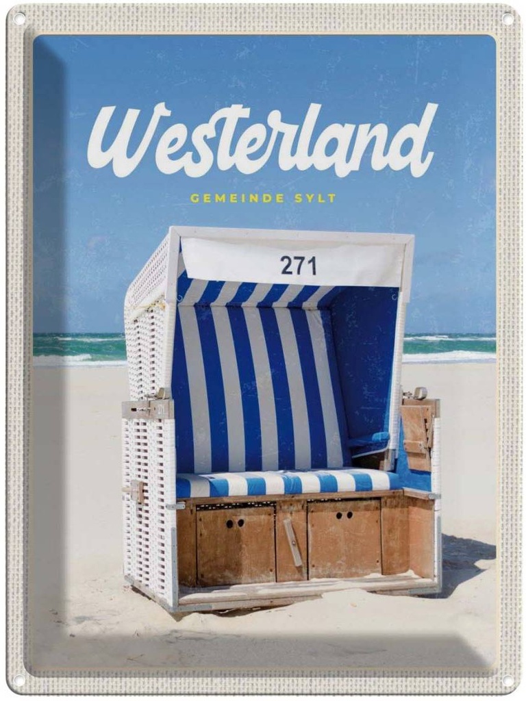 [LA-136965] Blechschild 40x30 cm Westerland Sylt Schleswig-Holstein Bildmotiv Reisemotiv Abenteuer Reisen Urlaub