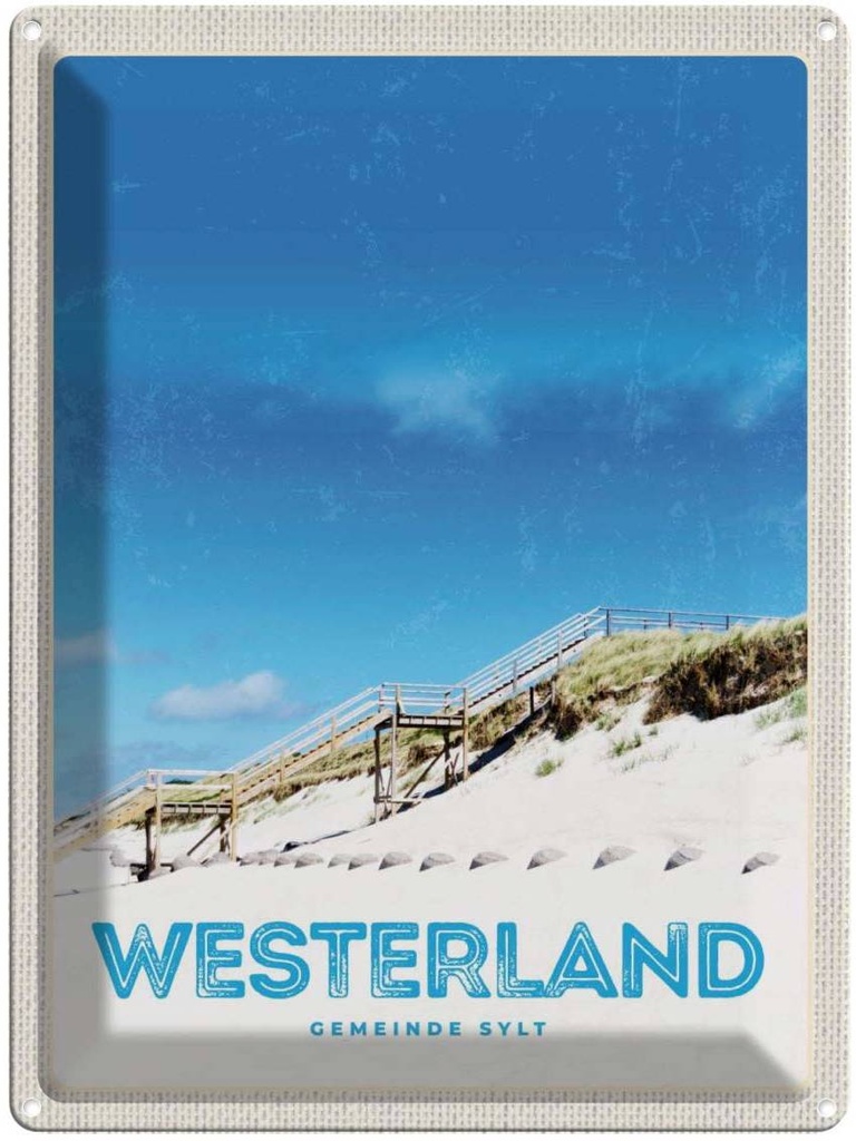 [LA-136966] Blechschild 40x30 cm Westerland Gemeine Sylt Strand Gehweg Bildmotiv Reisemotiv Abenteuer Reisen Urlaub
