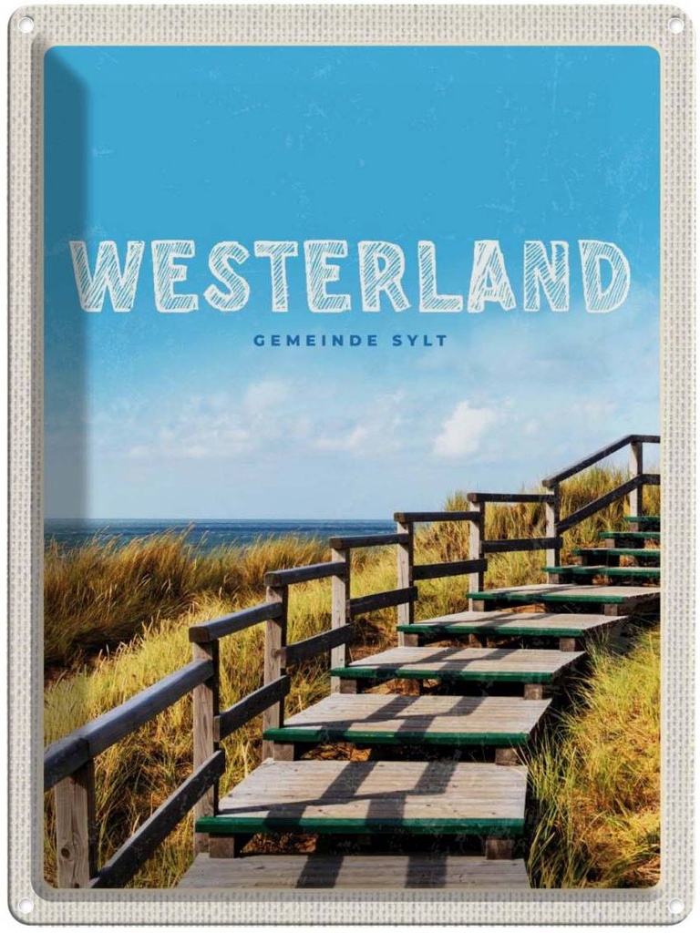 [LA-136971] Blechschild 40x30 cm Westerland Gehweg Urlaub am Strand Meer Trip Bildmotiv Reisemotiv Abenteuer Reisen