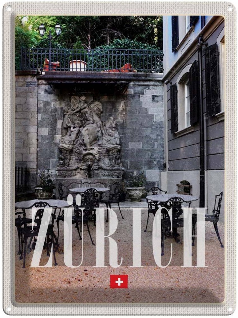 [LA-136977] Blechschild 40x30 cm Zürich Schweiz Architektur Skulptur Bildmotiv Reisemotiv Abenteuer Reisen Urlaub Häuser