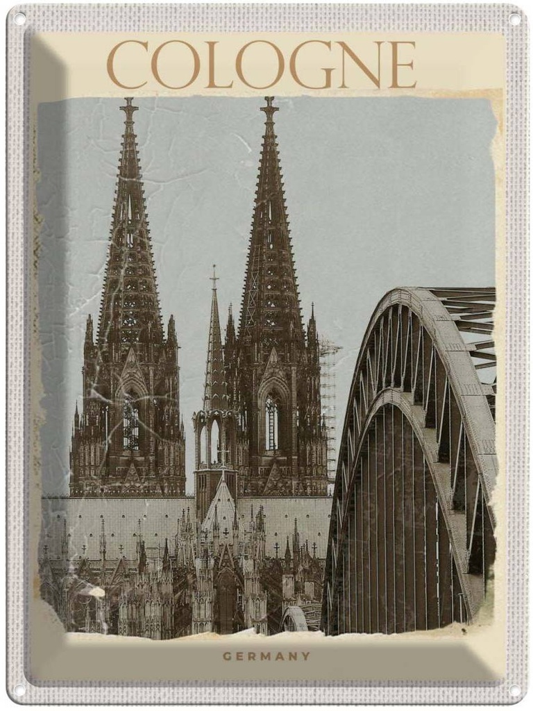 [LA-136990] Blechschild 40x30 cm Kölner Dom Urlaub Mittelalter schwarz weiß Bildmotiv Reisemotiv Abenteuer Reisen Deutschland