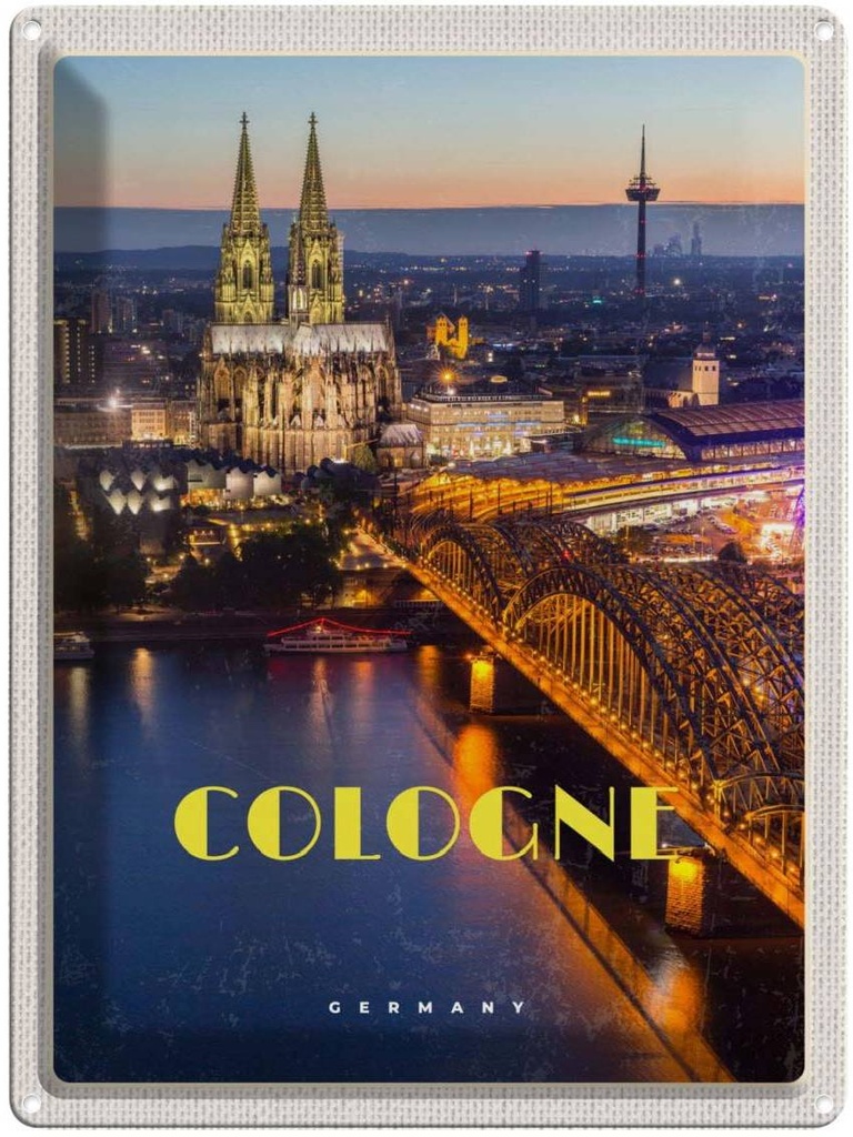 [LA-136991] Blechschild 40x30 cm Köln Stadt Deutschland Urlaub Abend Aussicht Brücke Dom Bildmotiv Reisemotiv Abenteuer Reisen
