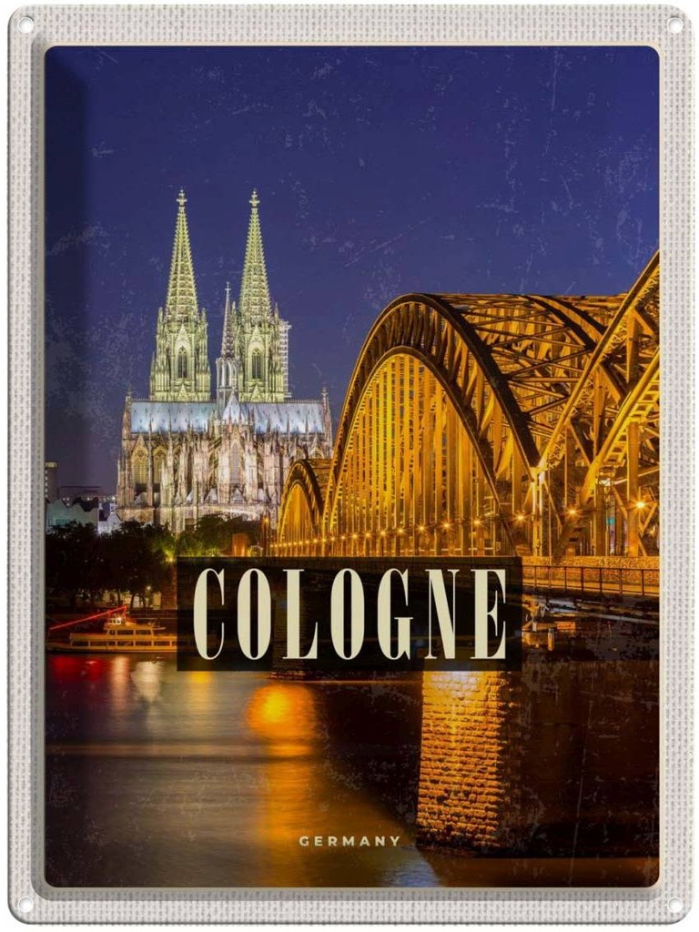 [LA-136992] Blechschild 40x30 cm Köln Brücke Deutschland Urlaub Stadt Dom Abend Lichter Bildmotiv Reisemotiv Abenteuer Reisen