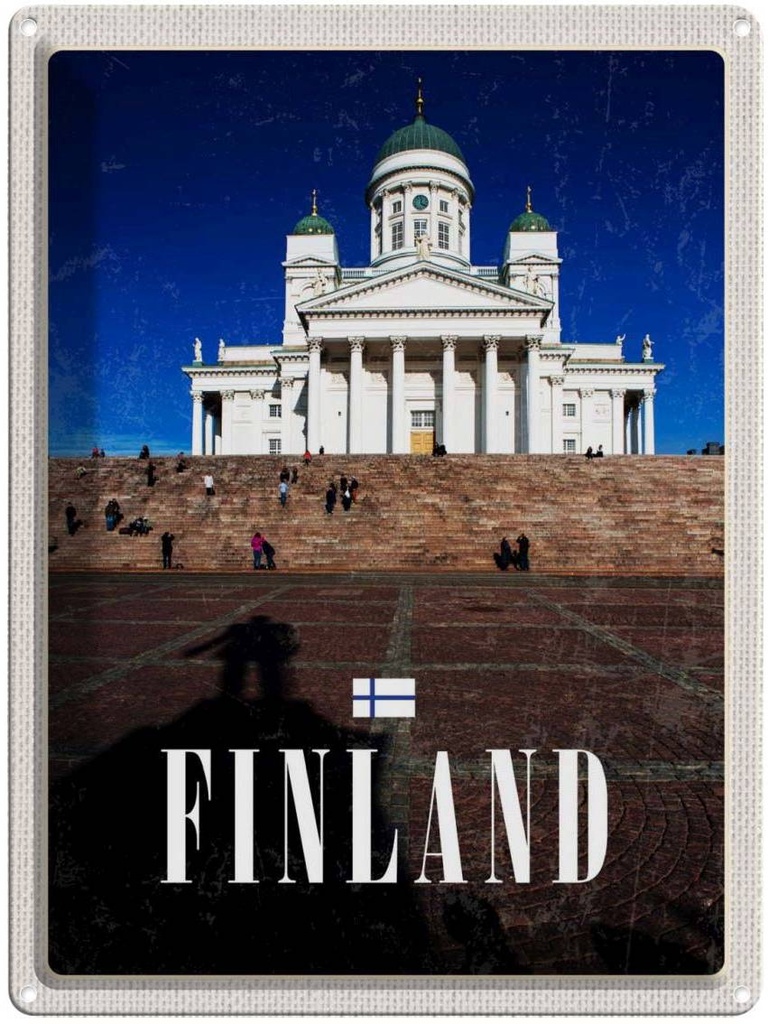 [LA-137048] Blechschild 40x30 cm Finnland Kirche Häuser Architektur Treppe Bildmotiv Reisemotiv Abenteuer Reisen Europa Urlaub