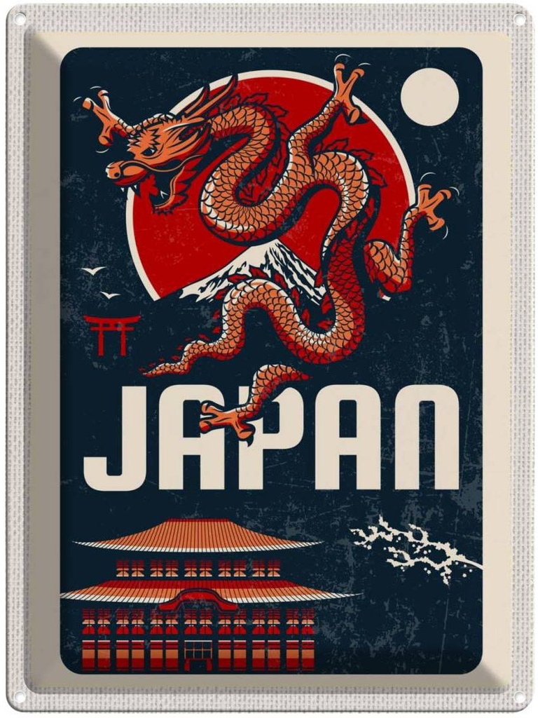 [LA-137100] Blechschild 40x30 cm Japan Asien Häuser Architektur Drachen Trip Bildmotiv Reisemotiv Abenteuer Reisen Urlaub