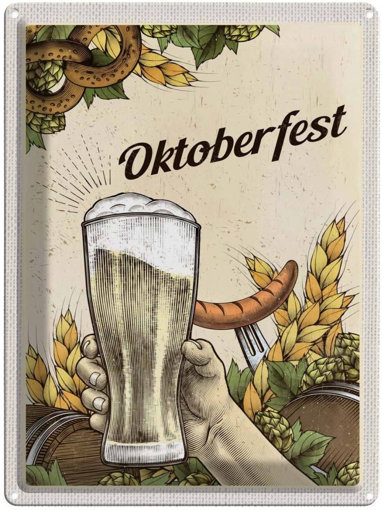 [LA-137122] Blechschild 40x30 cm München Oktoberfest Brezel Bier Wurst Deutschland Feiern Party