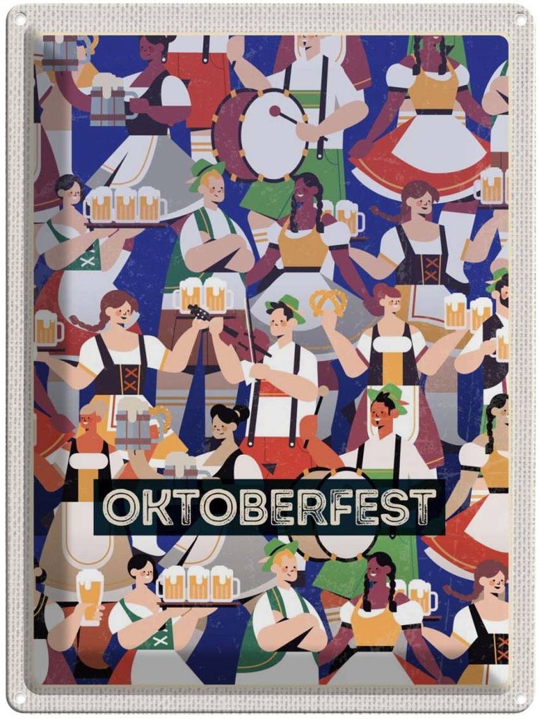 [LA-137125] Blechschild 40x30 cm Oktoberfest Trommel Tanzen Trinken Deutschland Feiern Party