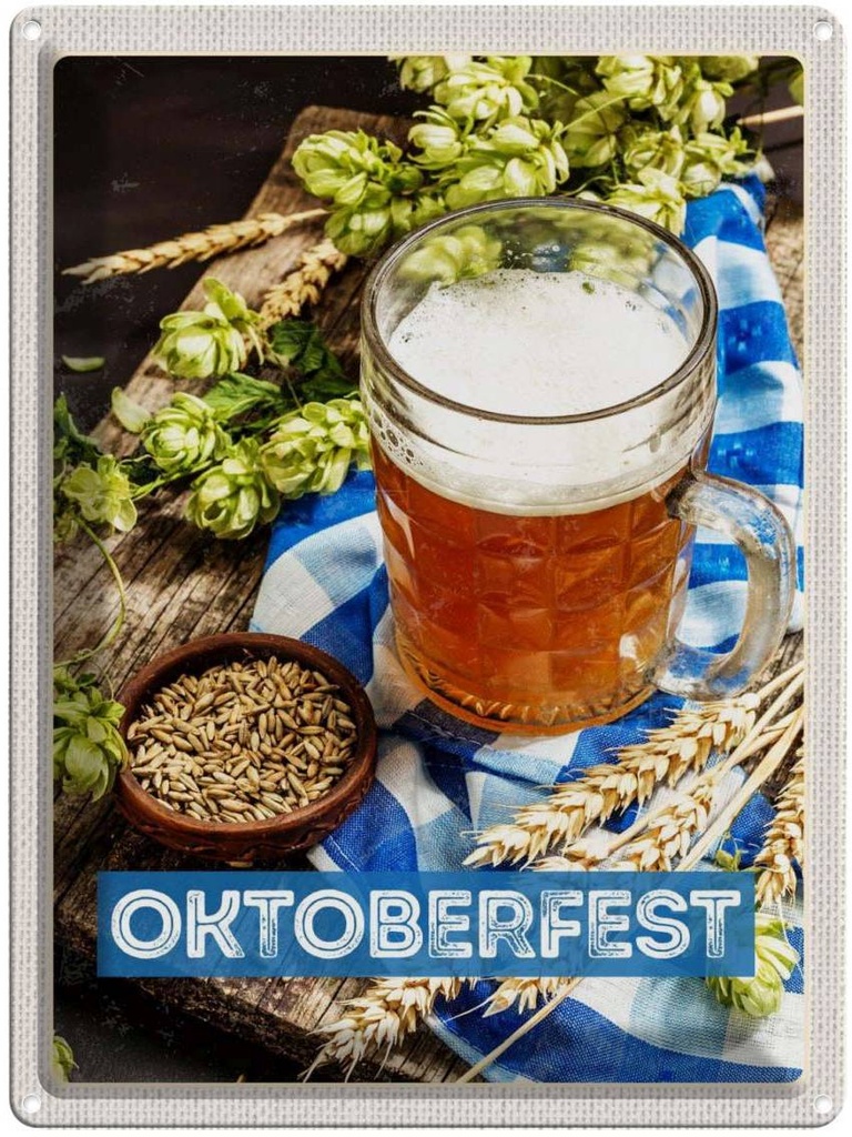 [LA-137126] Blechschild 40x30 cm Oktoberfesz Bier Glas Weizen Deutschland