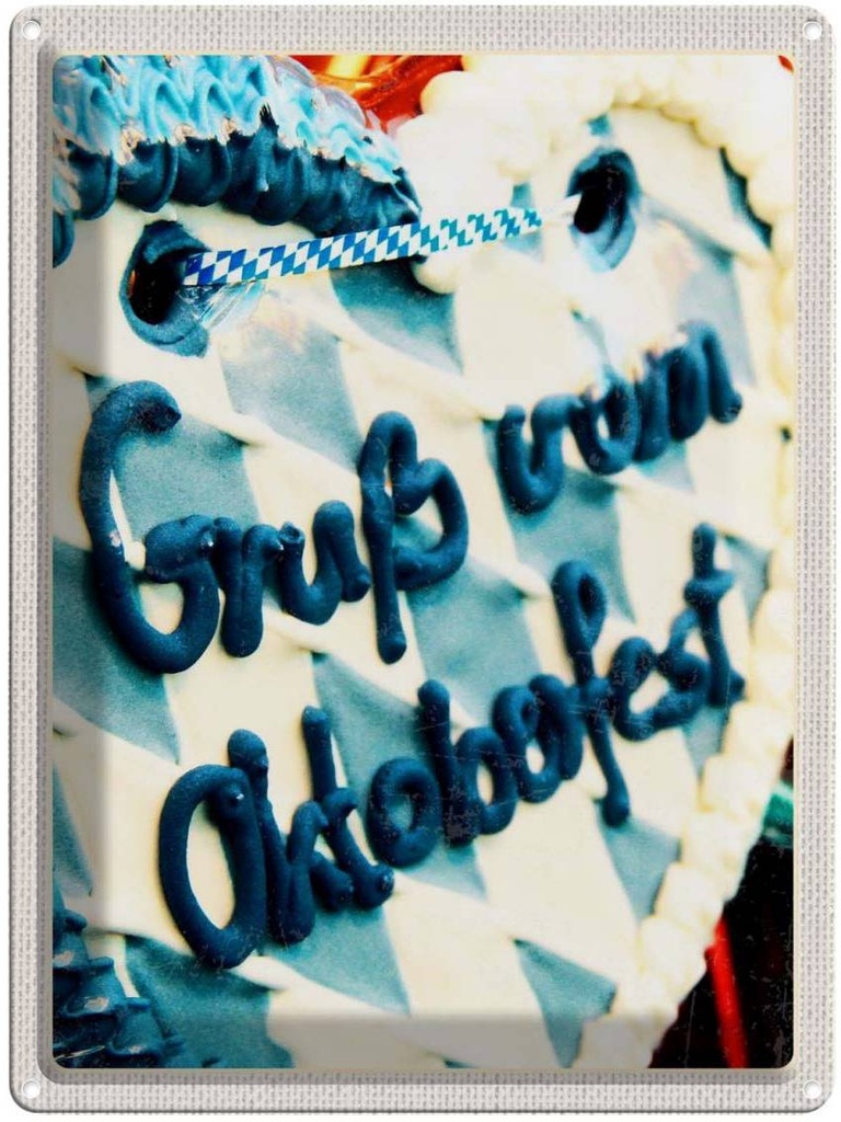 [LA-137129] Blechschild 40x30 cm Münchener Oktoberfest Lebkuchen blau Deutschland Feiern Party