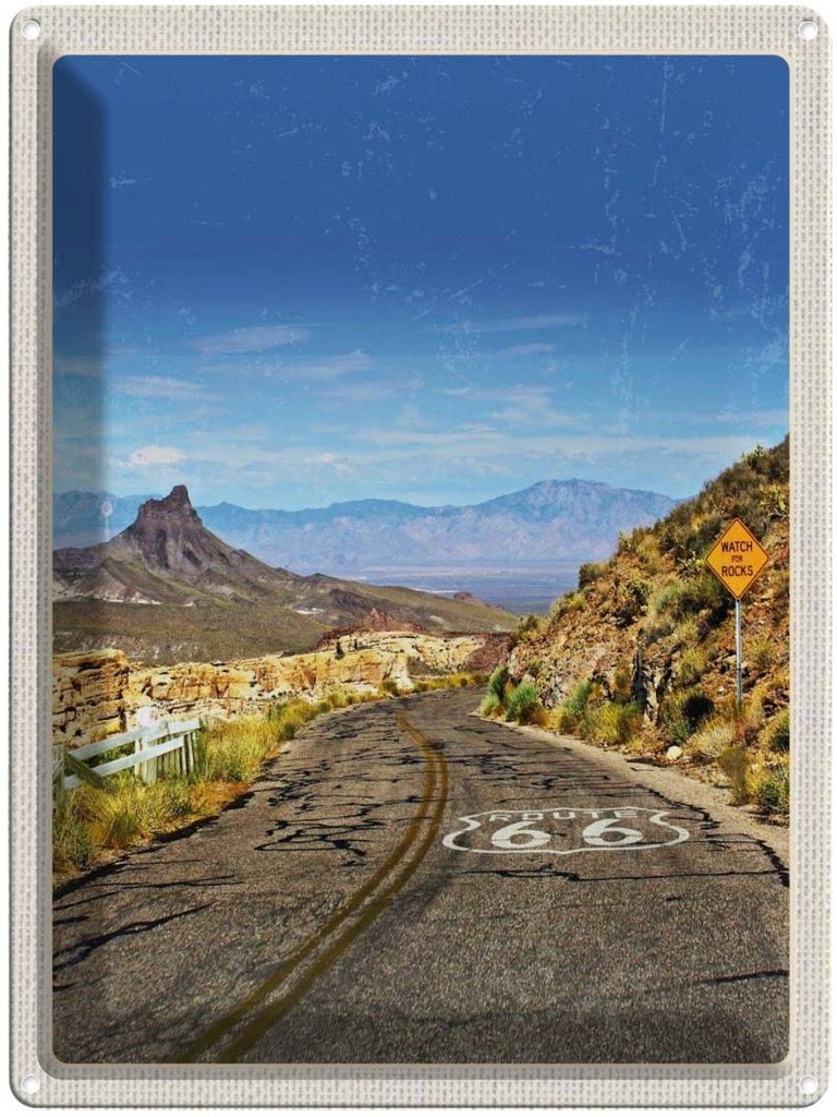 [LA-137144] Blechschild 40x30 cm USA Route Amerika Urlaub 66 US Straße Gebirge Bildmotiv Reisemotiv Abenteuer Reisen